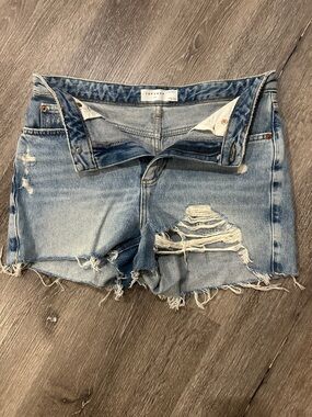 Topshop Medium Blue Ripped Denim ‘mom’ Cutoff Shorts